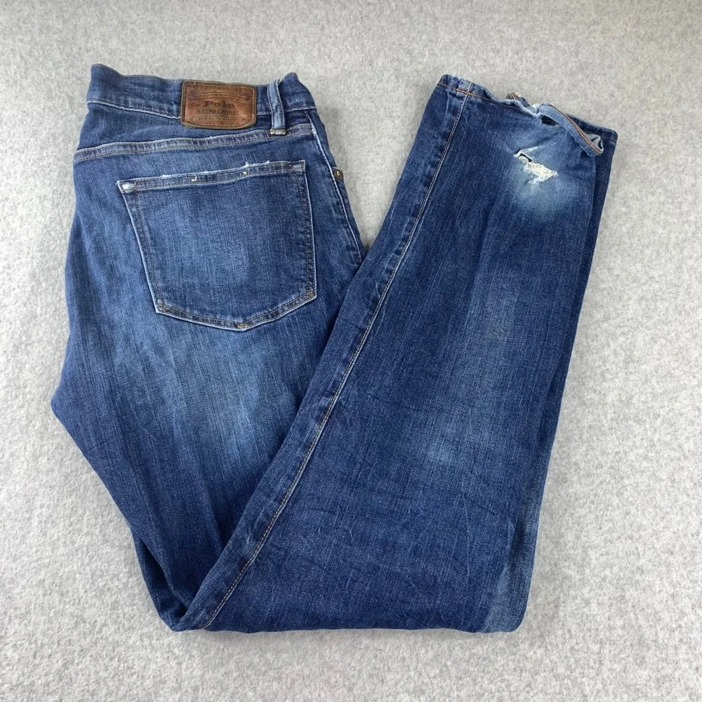 Polo Ralph Lauren Jeans Men 34x32 Blue Distressed Authentic Dungarees